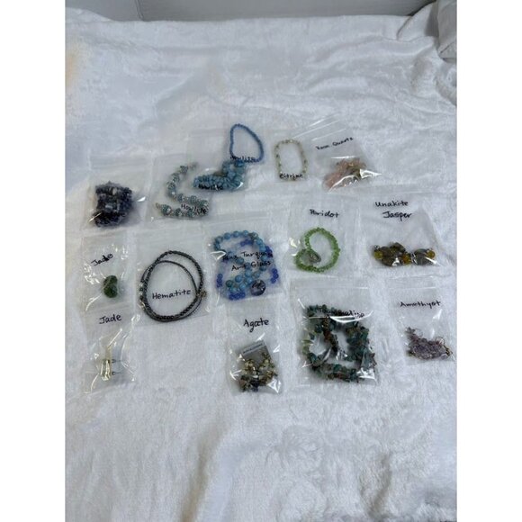 Mixed Gemstone Beaded Jewelry Bracelets & Earrings Agate Hematite Amethyst Jade - Picture 1 of 3